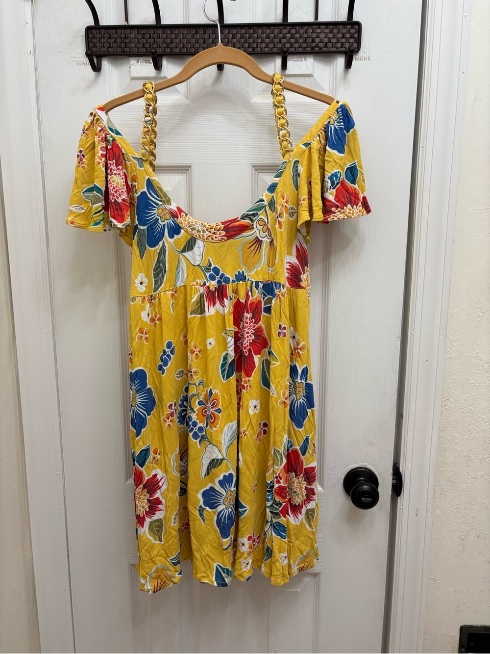 D&G Yellow Floral Mini Dress with Blue & Red Accents